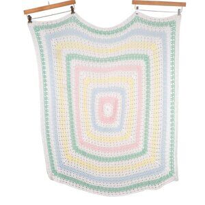 Handmade Pastel Crochet Blanket Throw Baby Nursery Colorful Classic Open Knit